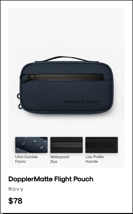 DopplerMatte Flight Pouch in Navy, $78