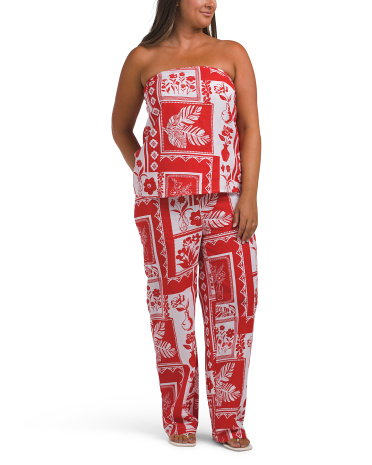 Printed Tube Top And Pants Set, Cotton