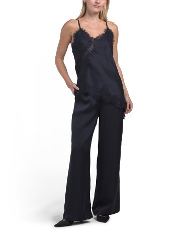 Satin Lace Top And Pants Set, Nylon/Polyester