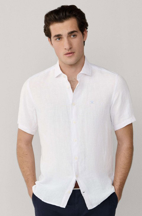 Men's Hackett Garment Dyed Linen Short Sleeved Shirt