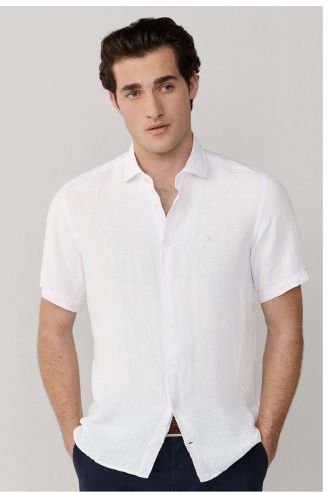 Men's Hackett Garment Dyed Linen Short Sleeved Shirt