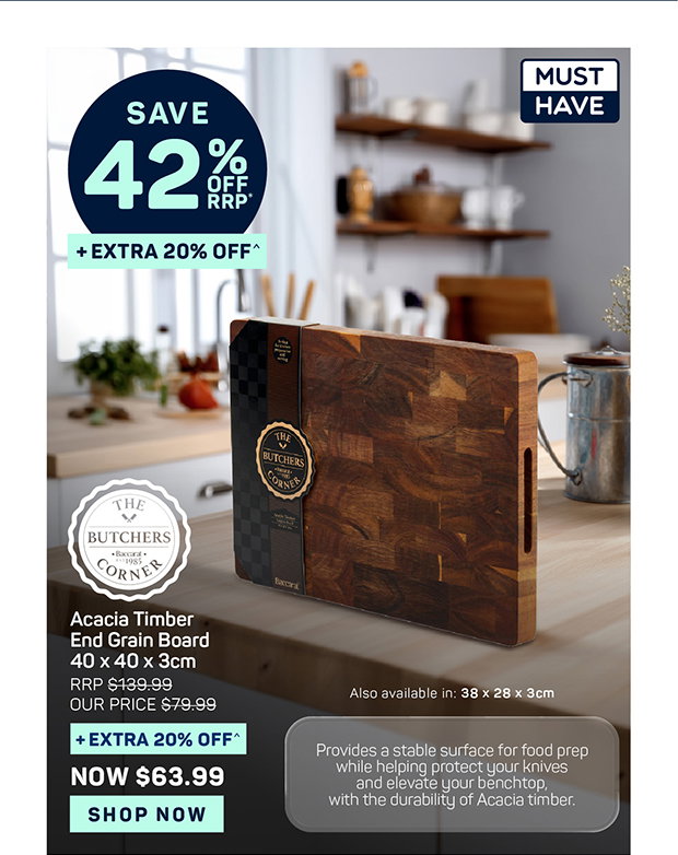 Baccarat Butchers Corner Acacia Timber End Grain Board