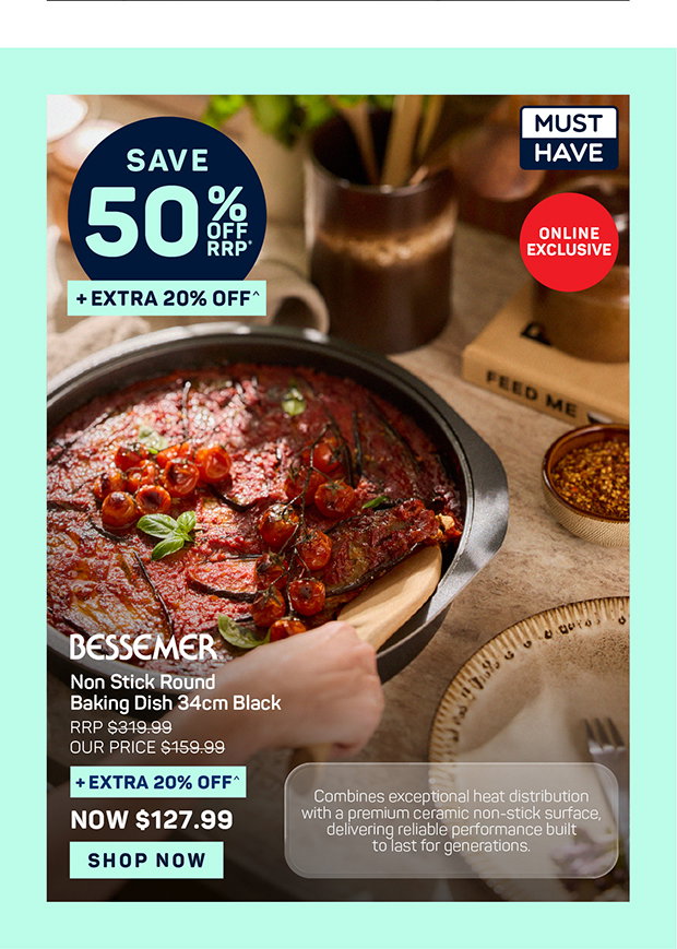 Bessemer Non Stick Round Baking Dish 34cm Black