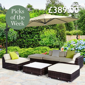 Outsunny 6 PC Rattan Sofa Coffee Table Set Sectional Wicker Weave Furniture for Garden Outdoor Conservatory