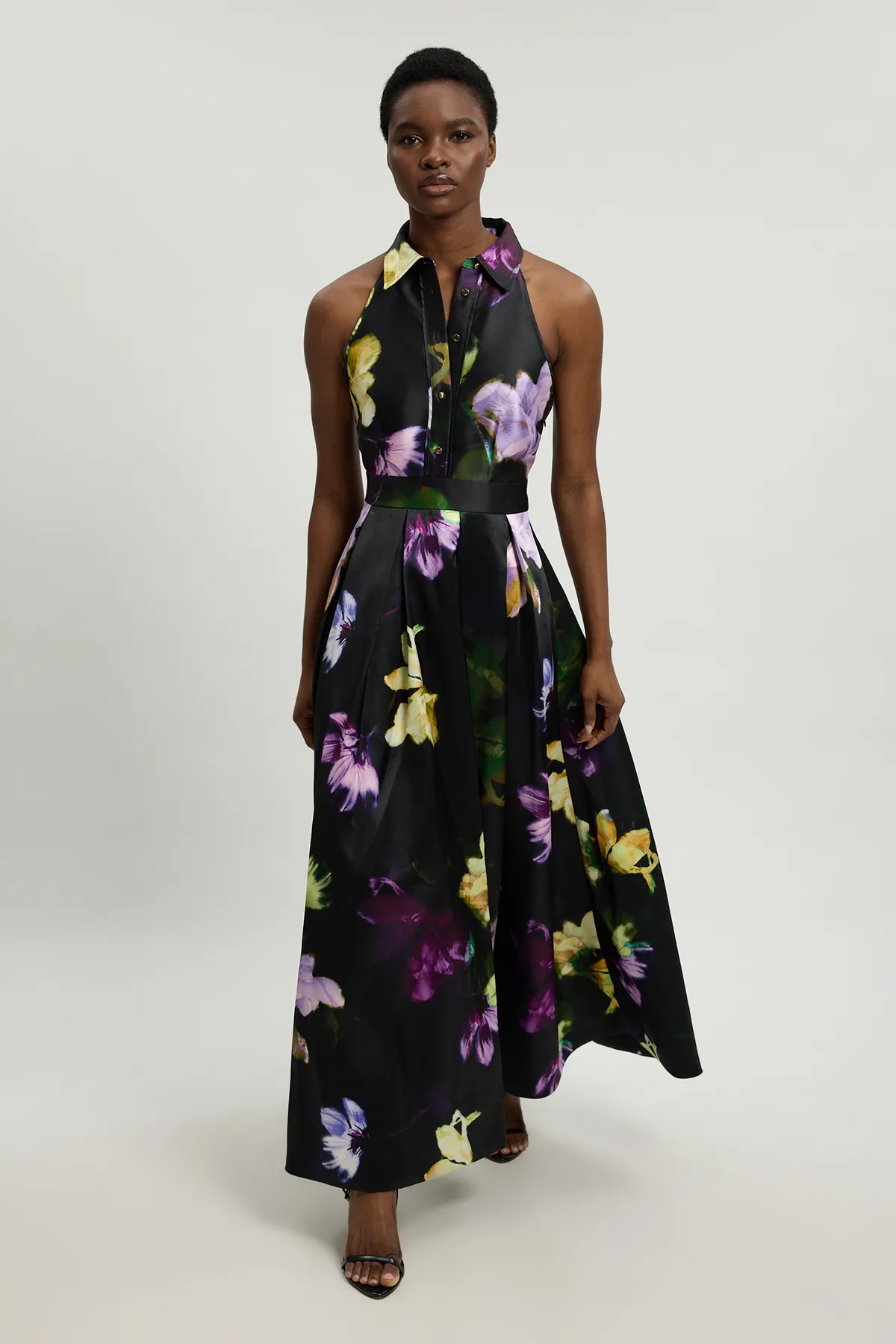 Floral Woven Twill Collared Maxi Dress