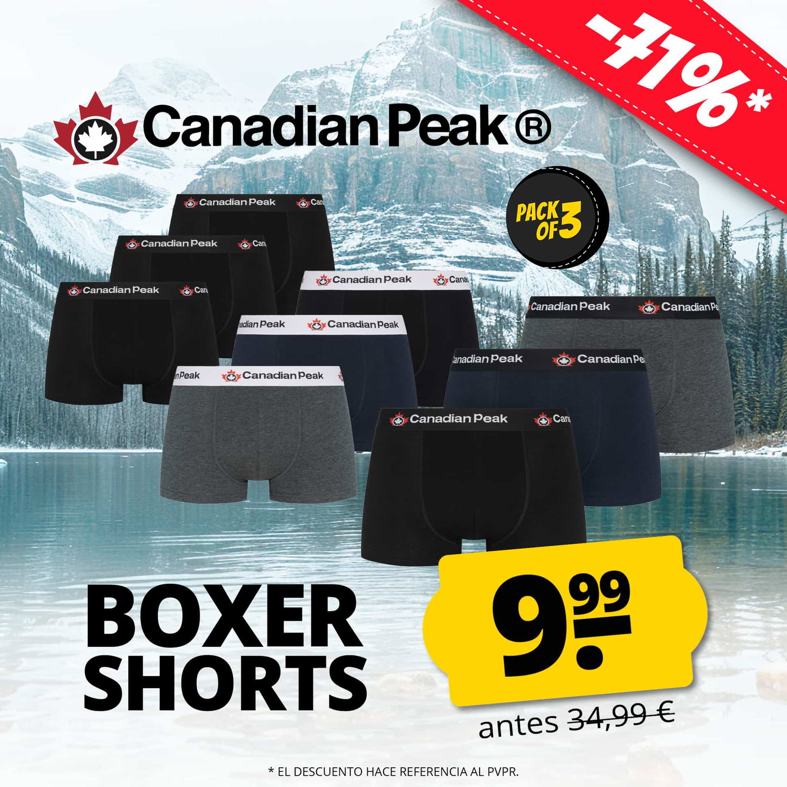 canadian peak hombre calzoncillos boxer pack de 3