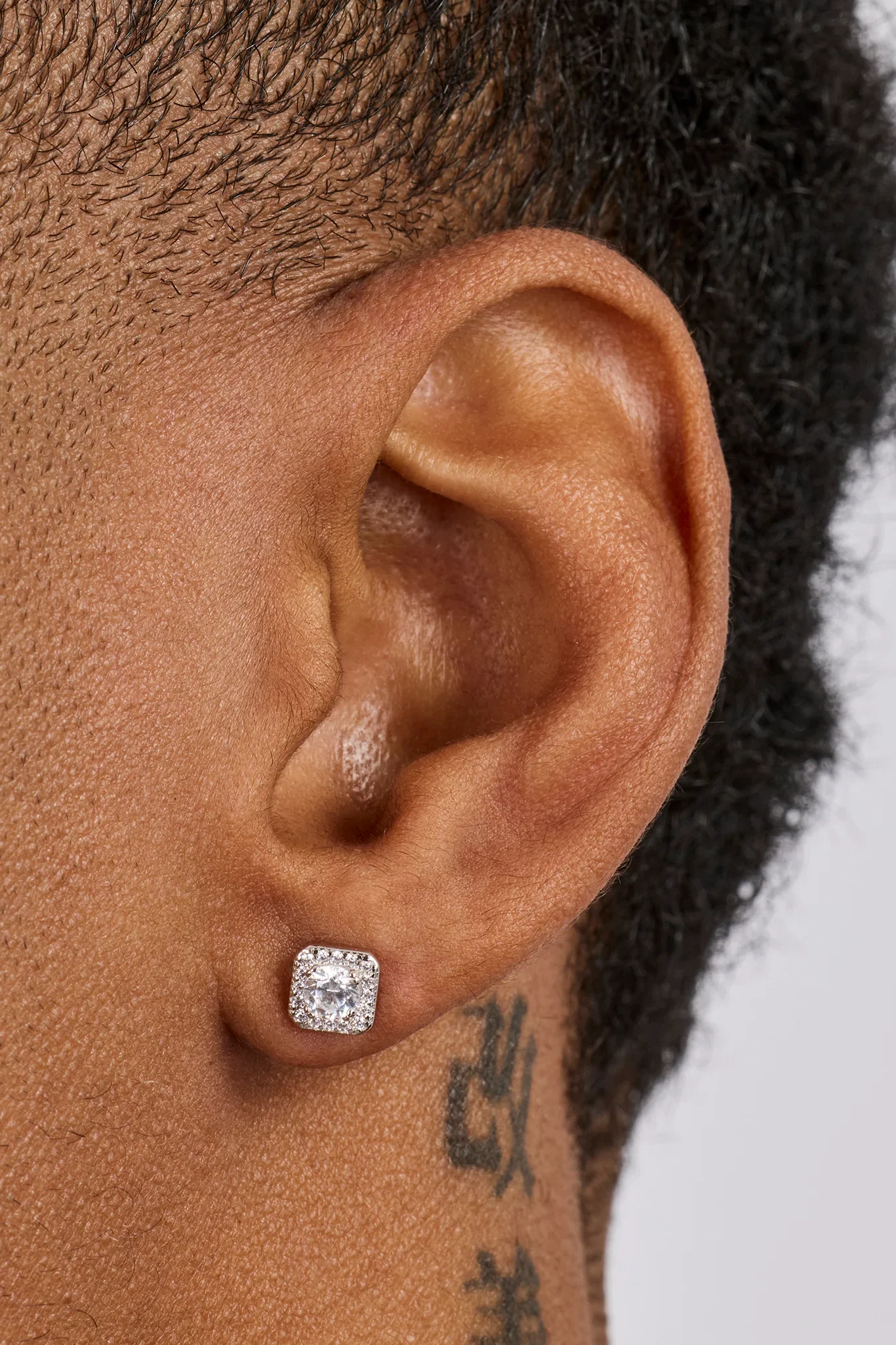 Image of Iced Centre Square Edge Stud Earrings - 6mm - White