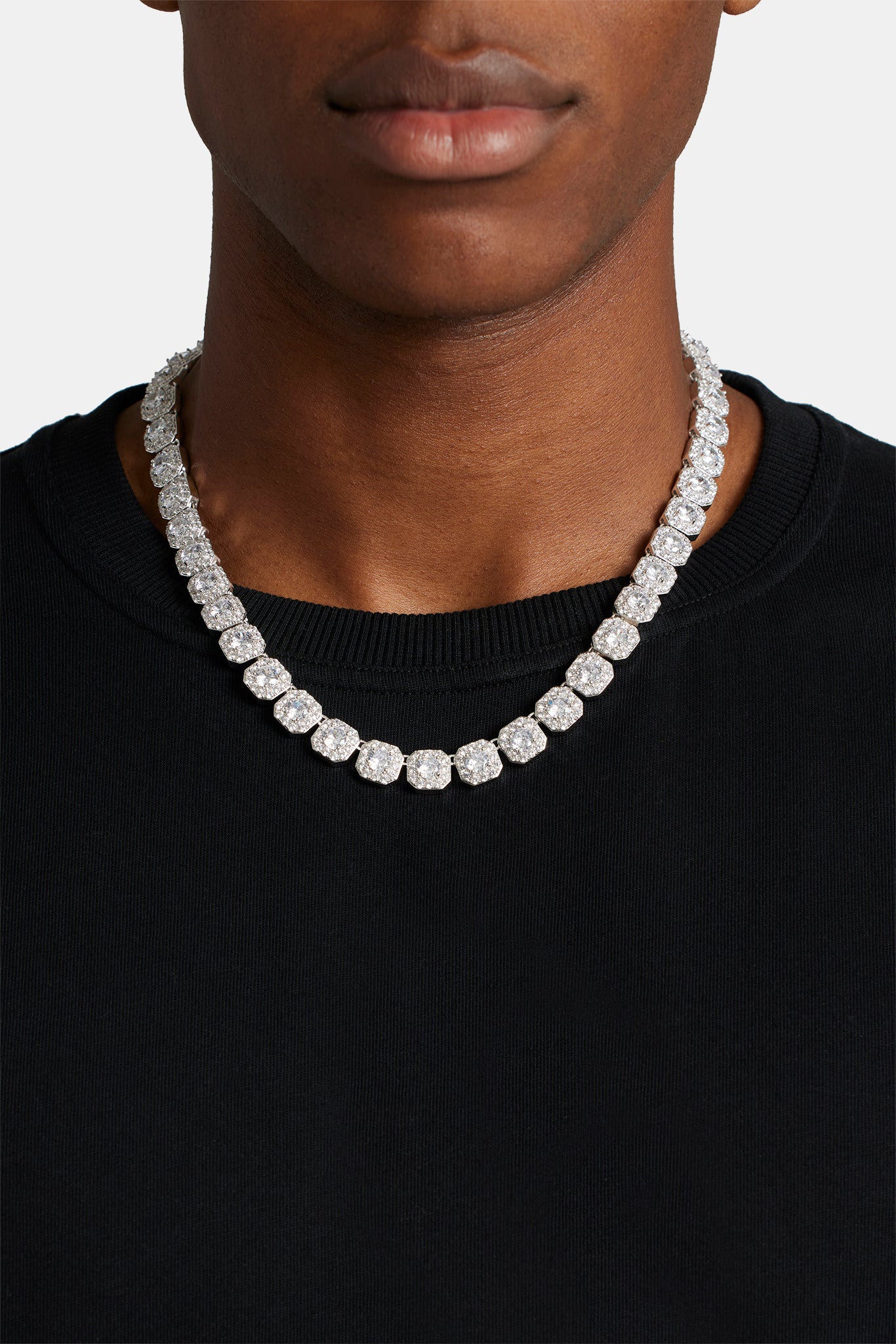 Image of Clustered Tennis Chain - 10mm - White