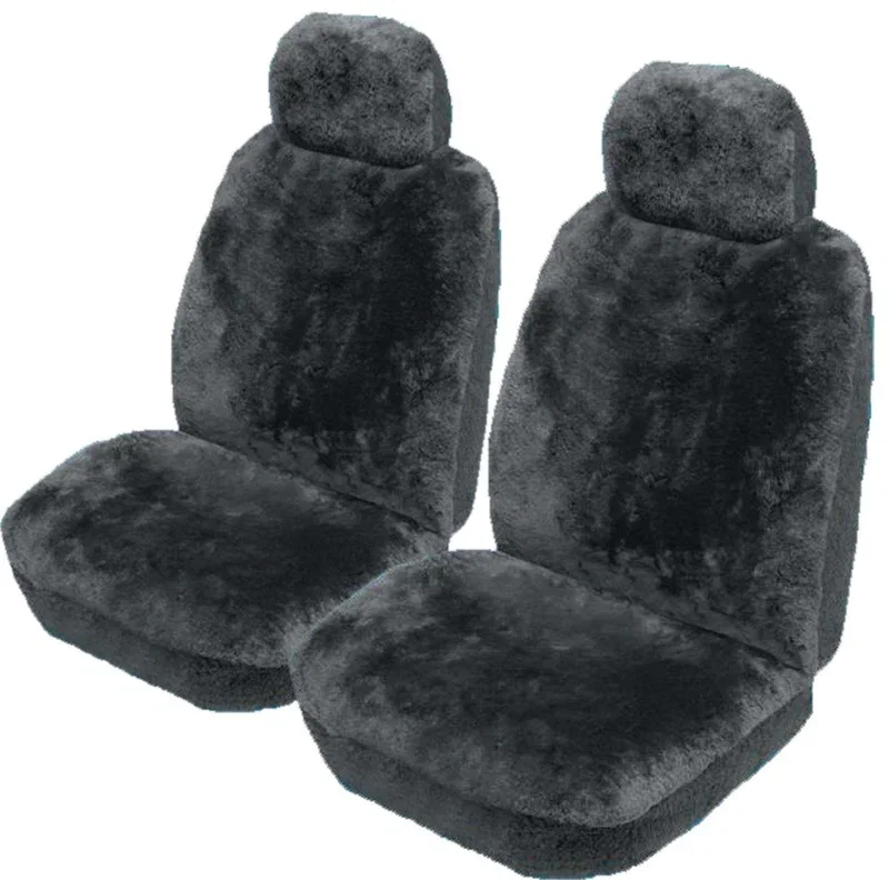 Image of Drover 16mm Sheepskin Universal Size 30 Seat Covers 3 Year Warranty Deploy Safe One Pair - Charcoal, Grey, Black, Ivory and Mocha