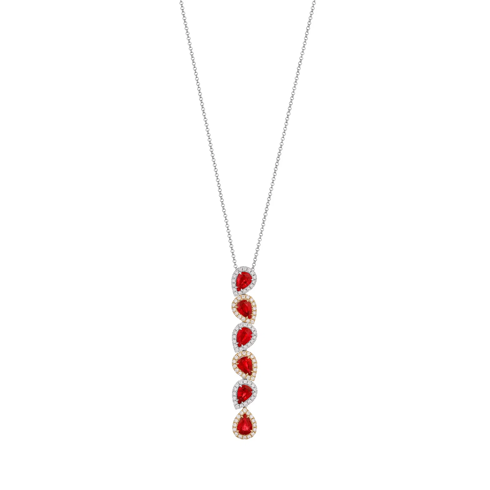 Image of Pear-Cut Ruby Drop Pendant in 18ct White and Yellow Gold with Diamonds