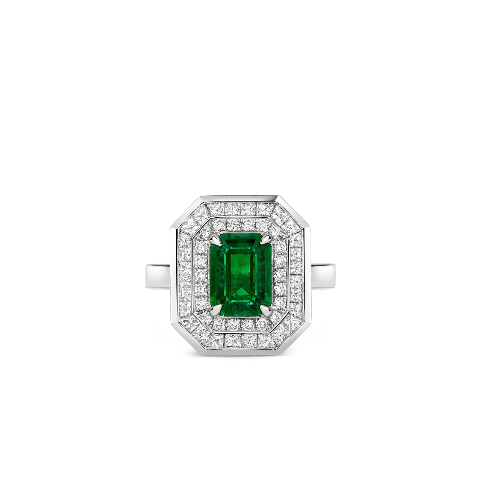 Image of Emerald Ring in Platinum with Diamonds