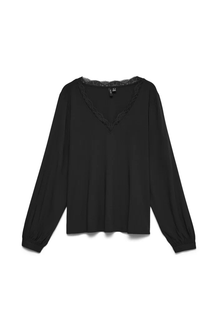 Vero Moda VMCBELLA LS LACE TOP WVN NOOS CUR black