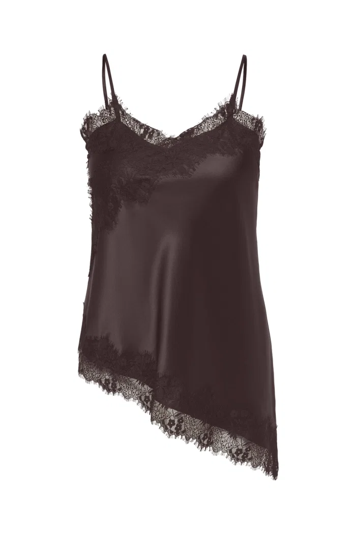 Carmakoma CARINDONA STRAP SATIN LACE TOP WVN coffee bean