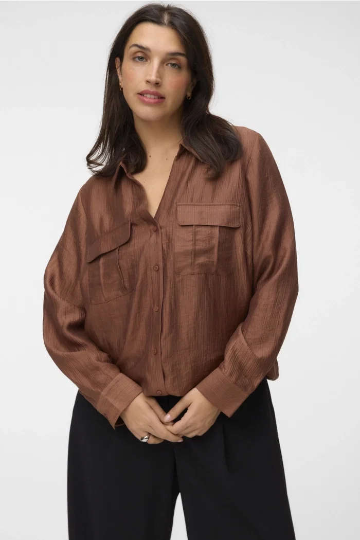 Vero Moda VMCTOMA LS SHIRT WVN CUR cocoa brown