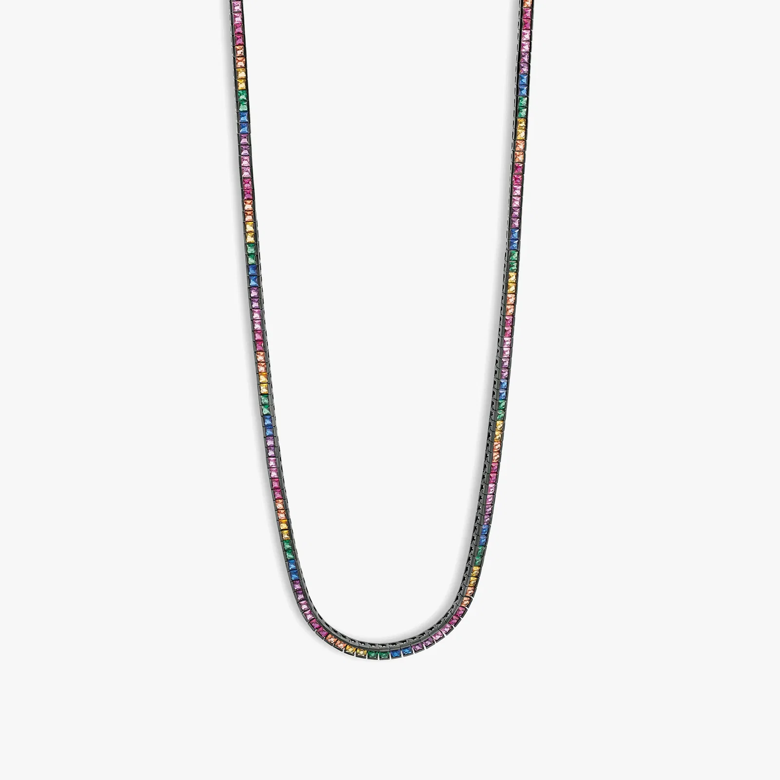 Image of Quadro Tennis Semi-Precious Necklace In Black Rhodium Plated Sterling Silver With Multicolour Spinel
