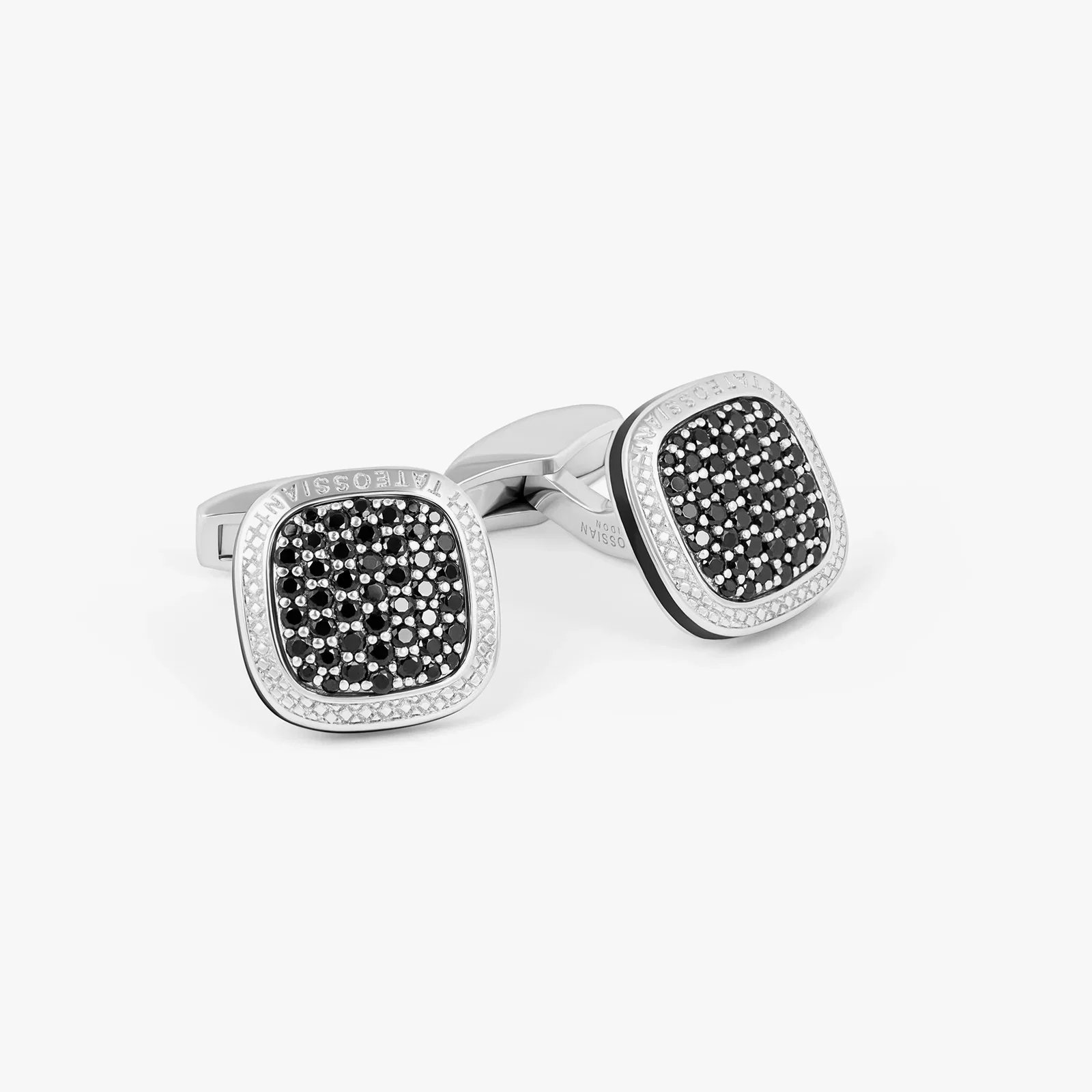 Image of Signature Cufflinks in Rhodium Plated Silver and Black Spinel