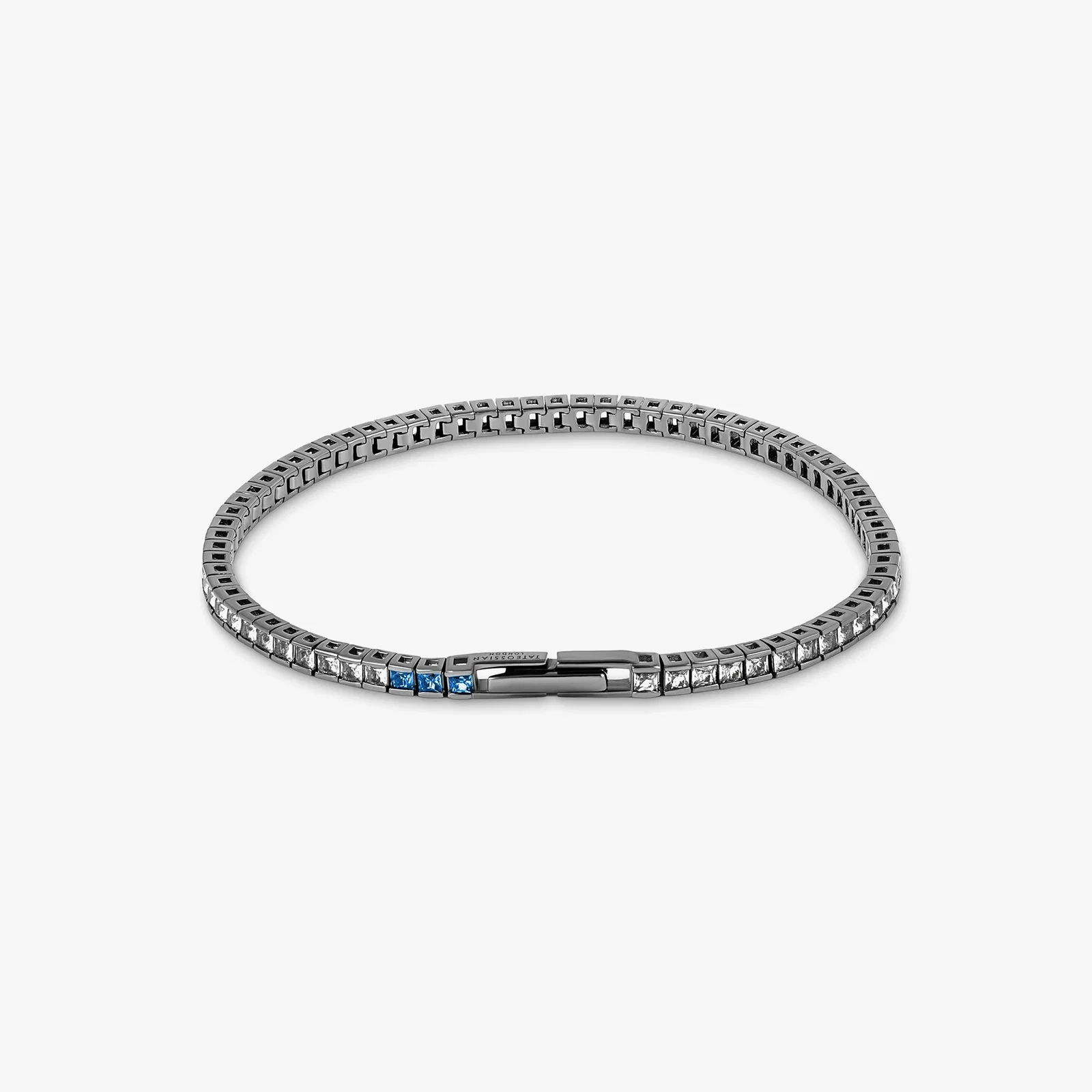 Image of Quadro Tennis Semi-Precious Bracelet In Black Rhodium Plated Sterling Silver With White Spinel