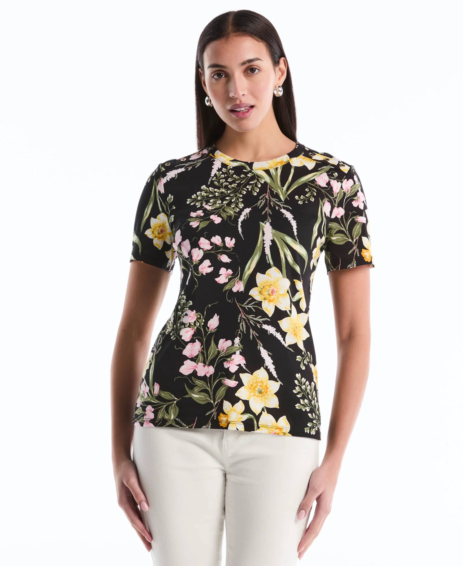 Image of Garden Print Button Detail Top