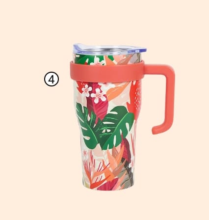 Mug de transport 0,6L floral avec paille Rouge
