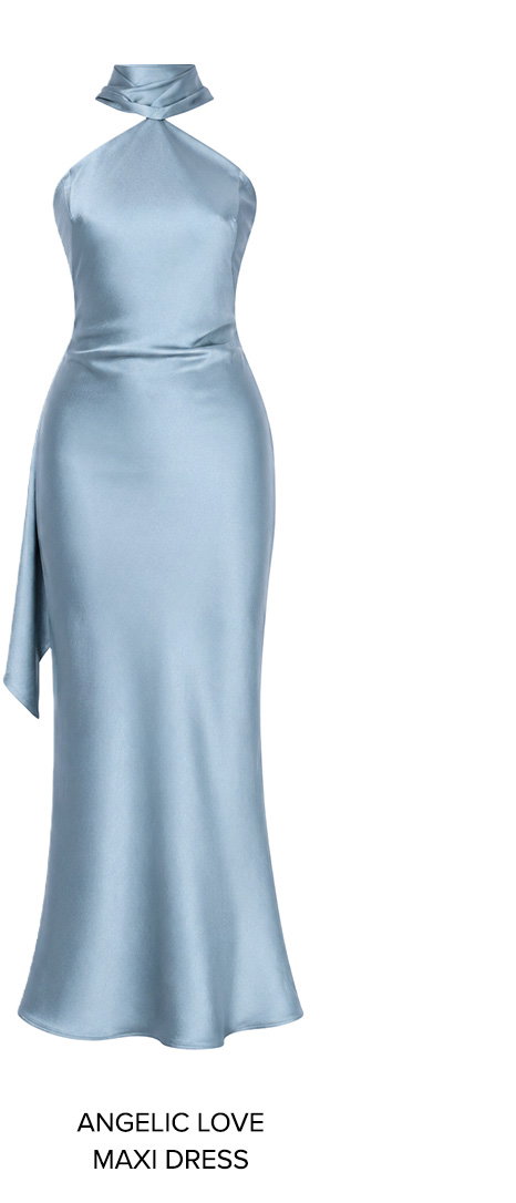 Angelic Love Halter Satin Maxi Dress Steel Blue