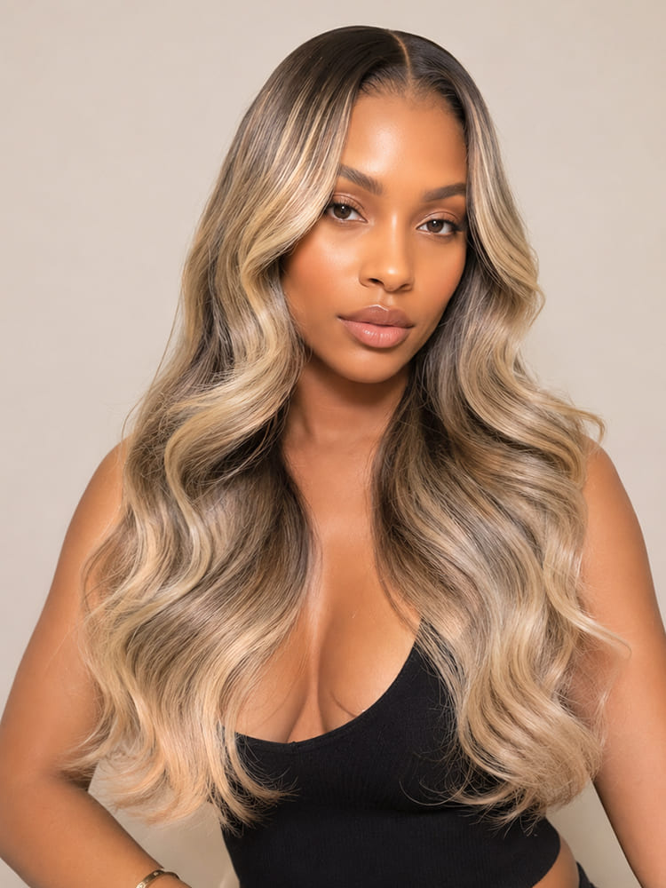 Ash Blonde Highlights Body Wave 5x5 Lace Closure Wig 200% Density
