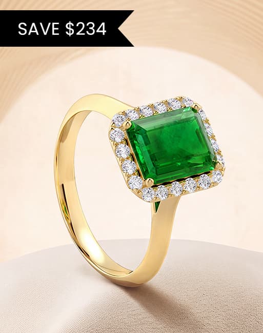 Lab Emerald Halo Knife-Edge Shank Engagement Ring