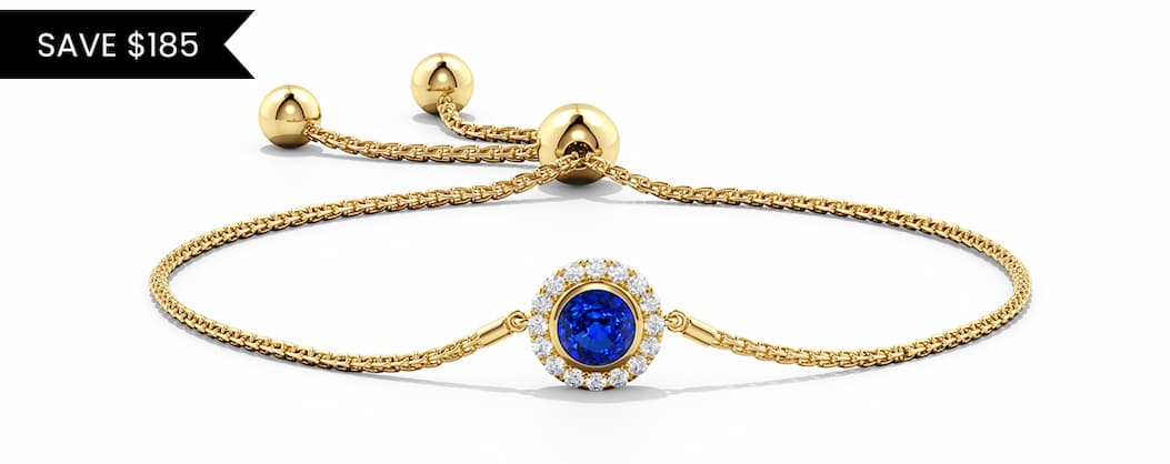 Lab Sapphire Bolo Bracelet With Diamond Halo