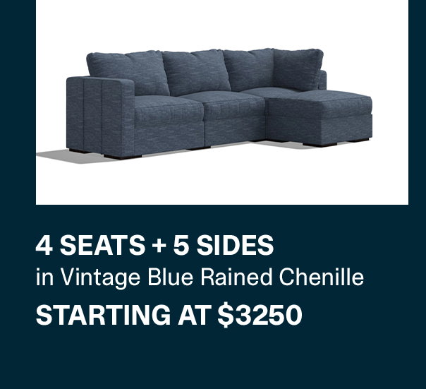 4 SEATS + 5 SIDES in Vintage Blue Rained Chenille