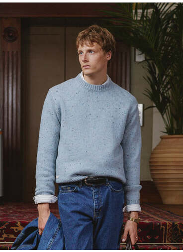 Rhodes White Glove Crew Neck Jumper | Wool | Blue