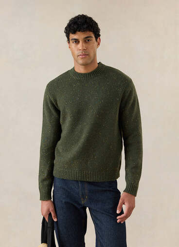 Rhodes White Glove Crew Neck Jumper | Wool | Forest