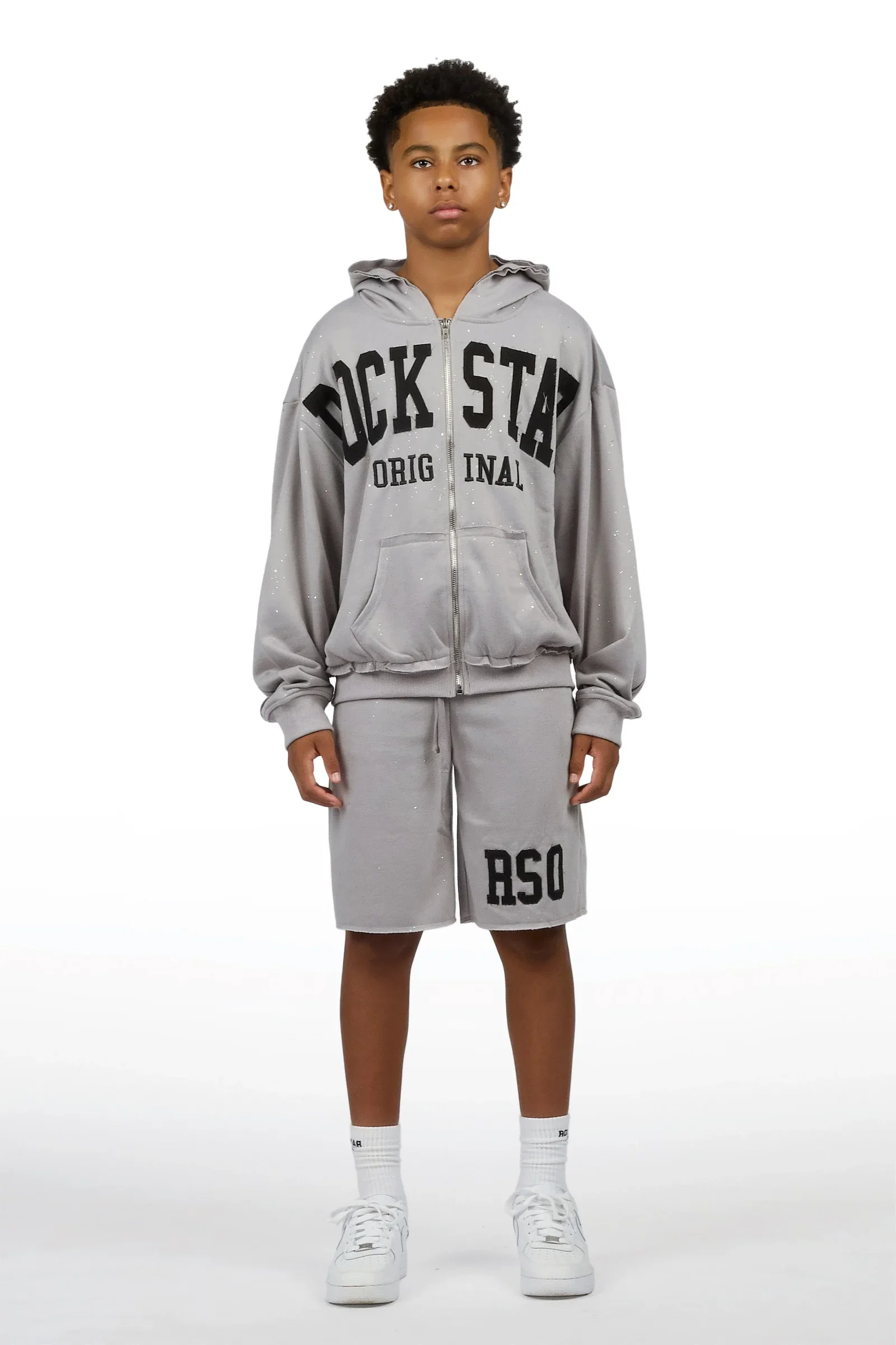 Image of Boys Akila Grey Glitz Hoodie Double Waisted Short Set