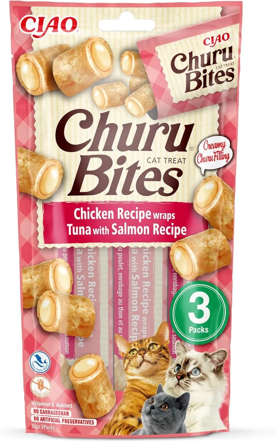 Image of Churu Bites Cat Treats - Chicken wraps Tuna with Salmon