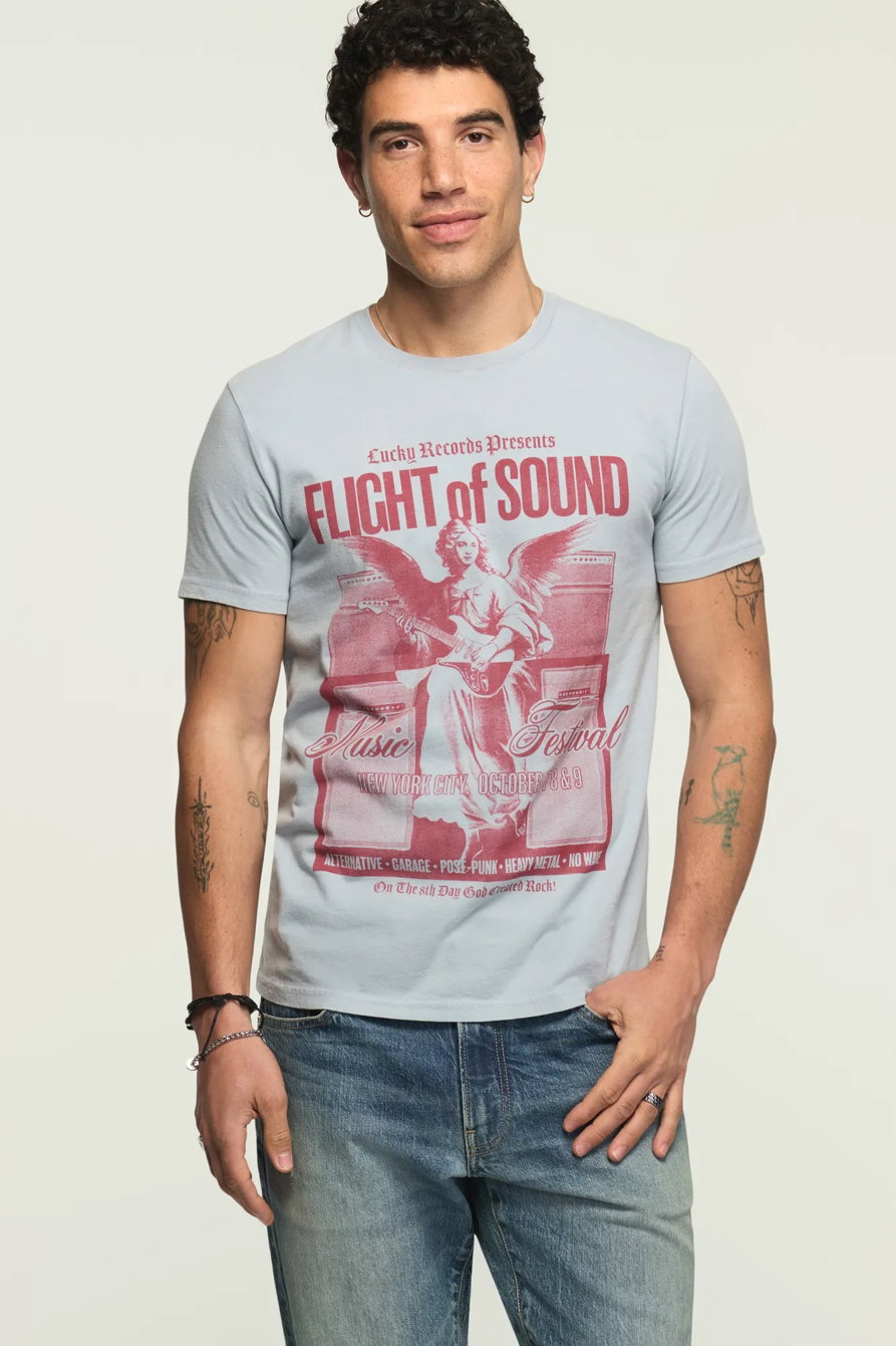 Image of Lucky Brand Wings Of Sound Festival Tee - Men's Clothing Tops Shirts Tee Graphic T Shirts in Blue Fog