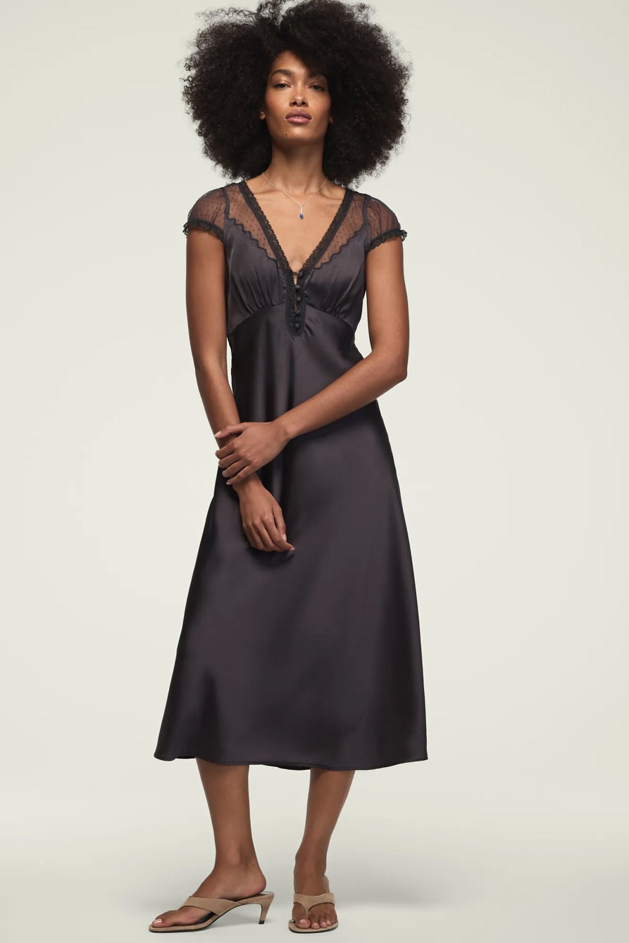 Image of Lucky Brand Short Sleeve Simone Lace Maxi Dress - Women's Clothing Dresses Maxi Dress in India Ink