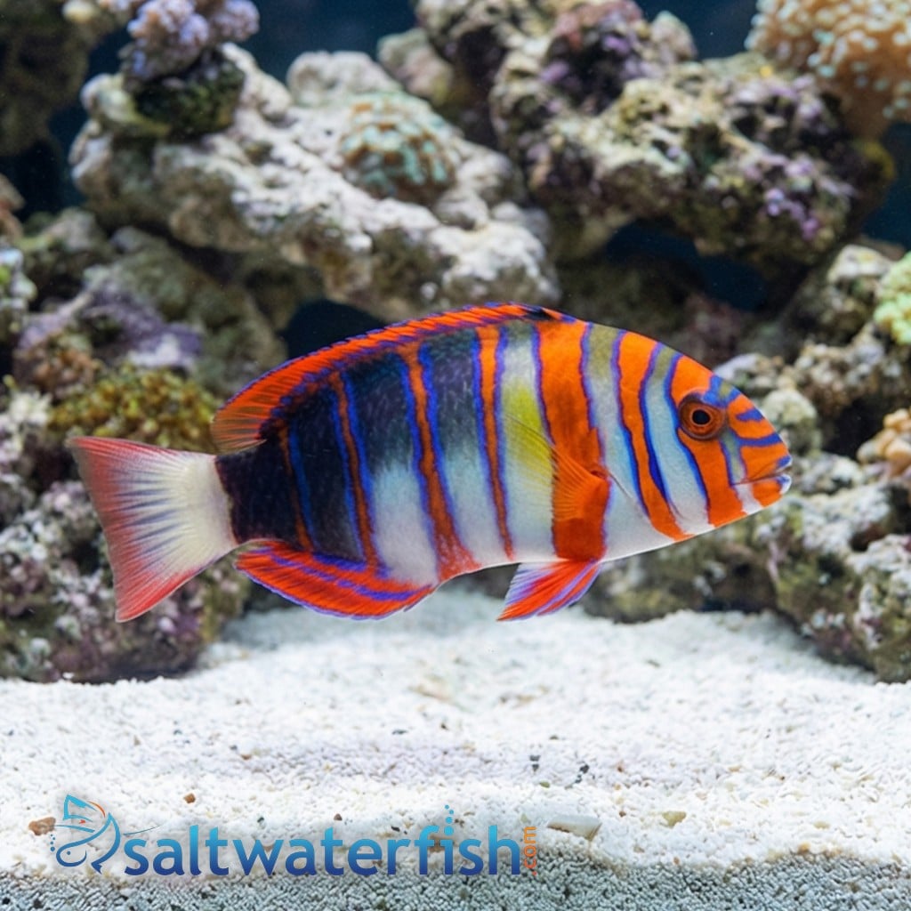 Harlequin Tusk Juvenile, today's featured fish at Saltwaterfish.com