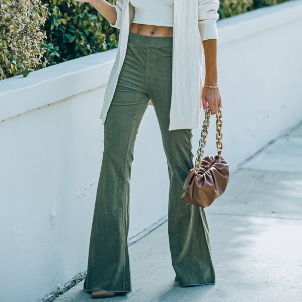 Corduroy  Elastic Waist Flare Pants