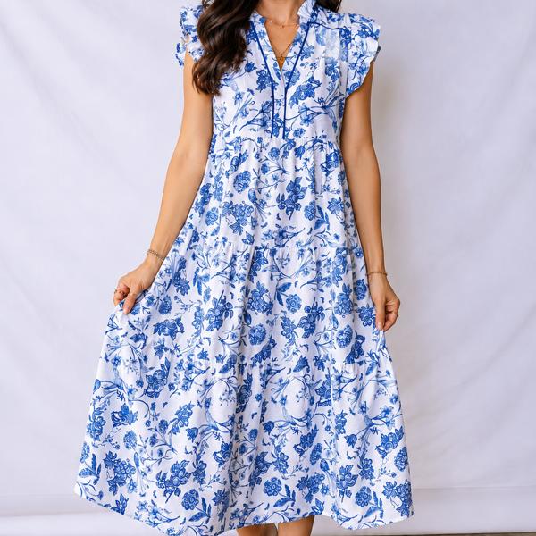 Blue Willow Breeze Tiered Midi Dress