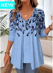 Dusty Blue Floral Print Fake Two Piece Twinset