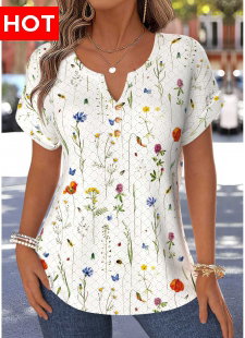 Multi Color Floral Print Tummy Coverage Short Sleeve Blouse