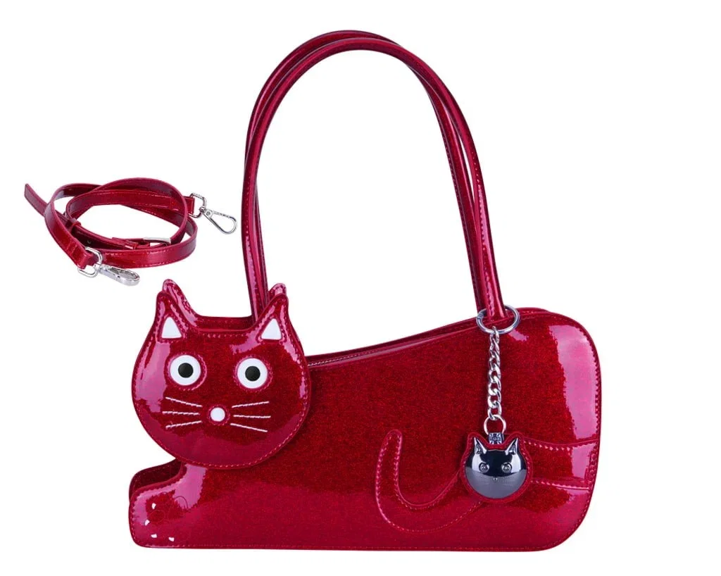 Image of Red Glitter Kitty Handbag