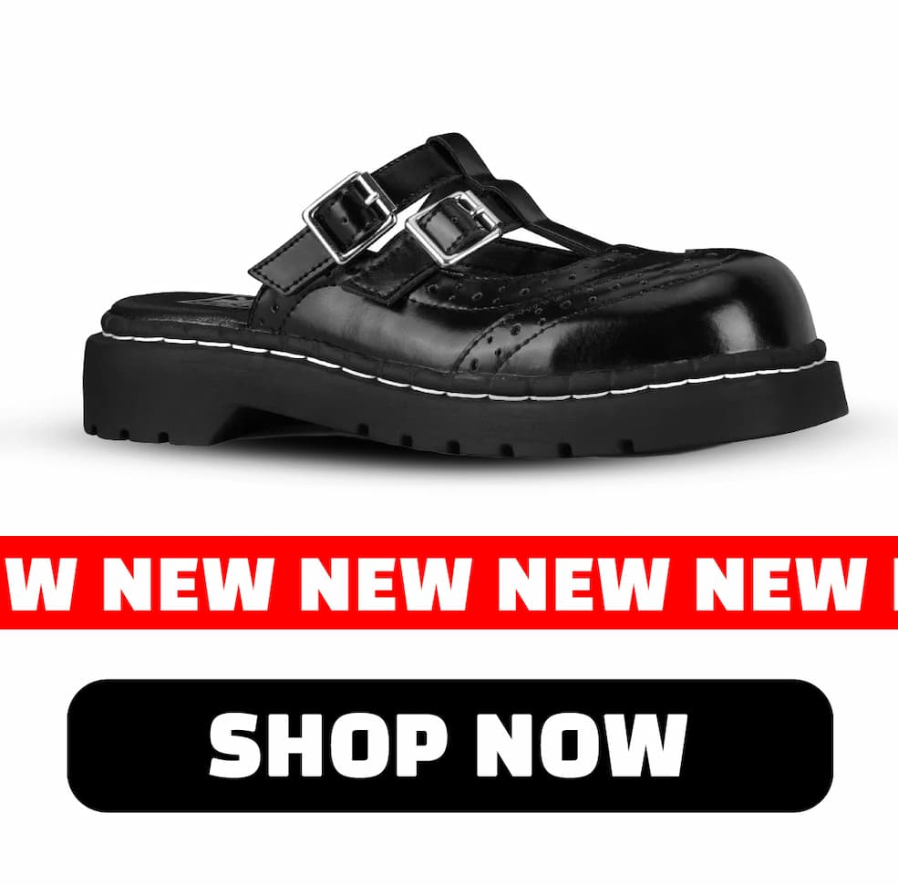 Black Leather T-Strap Mule