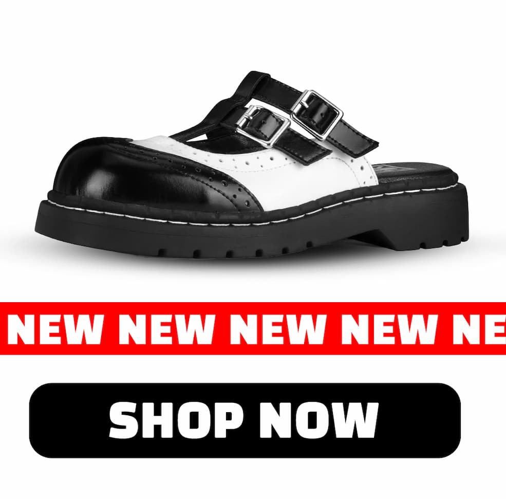 Black & White Leather T-Strap Mule