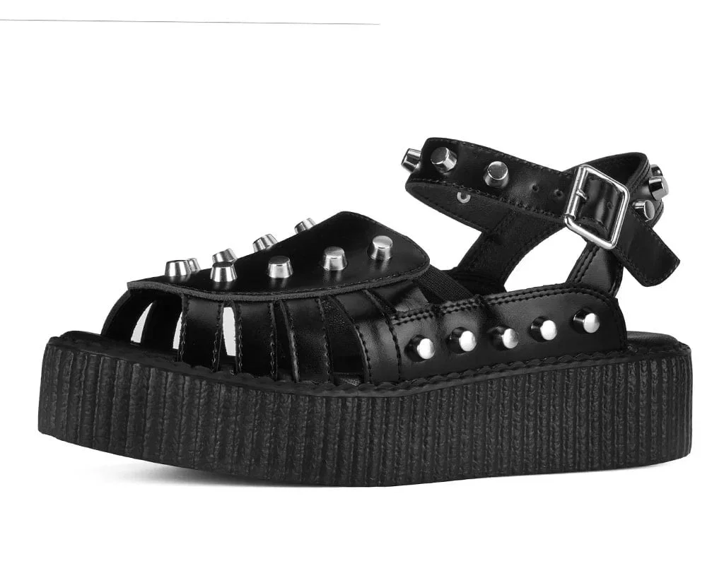 Image of Black Leather Flat Studded Viva Mondo Sandal