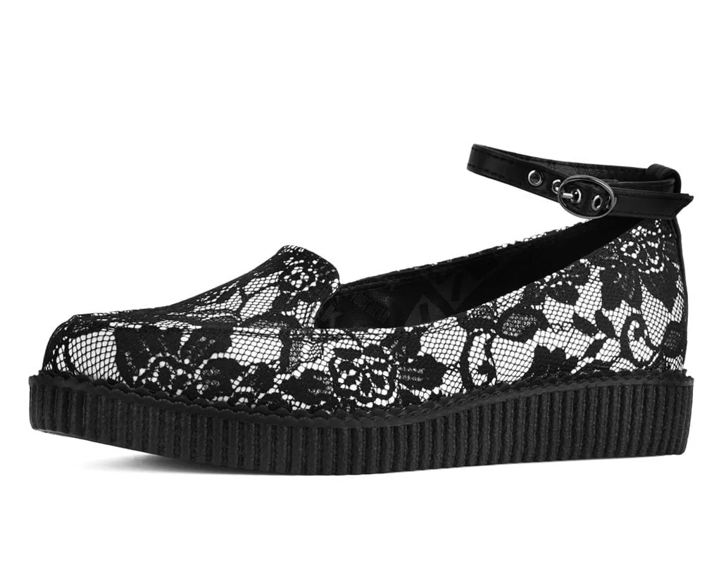 Image of Black Satin Lace Pointed Ballet Creeper