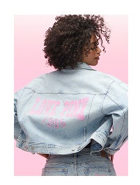 Meet Greet Oversized Denim Trucker | Light Wash Love Pink
