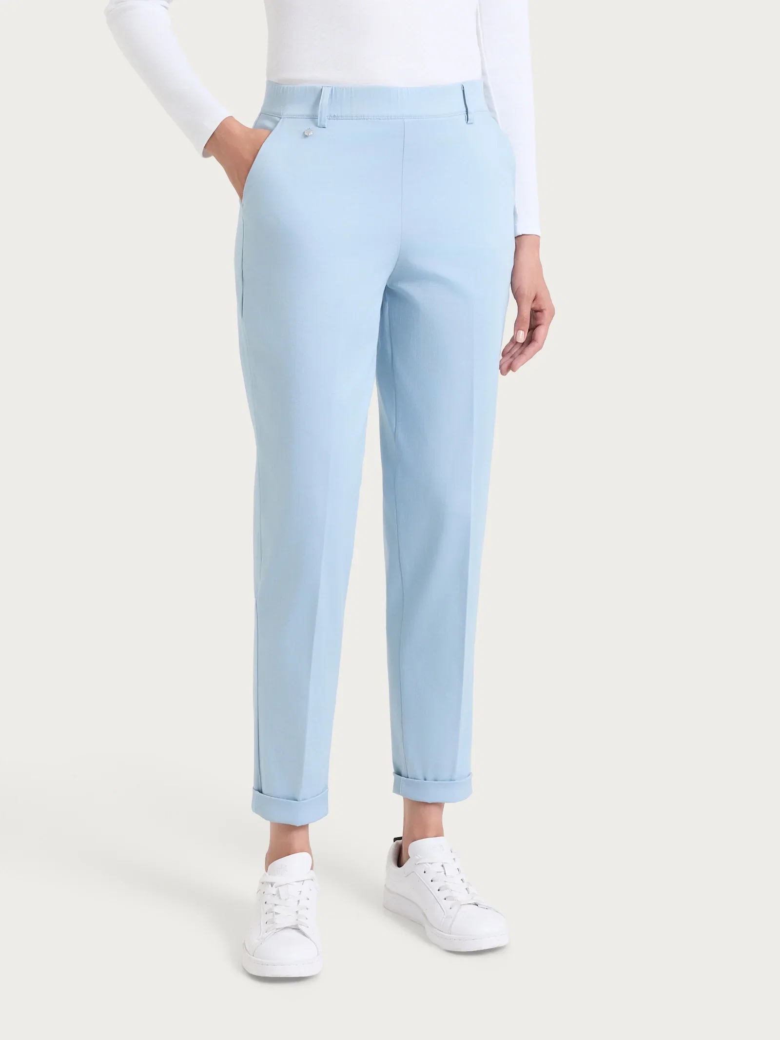 Image of Pantalone chino slim con tasche in Satin Power - Dusty Blue