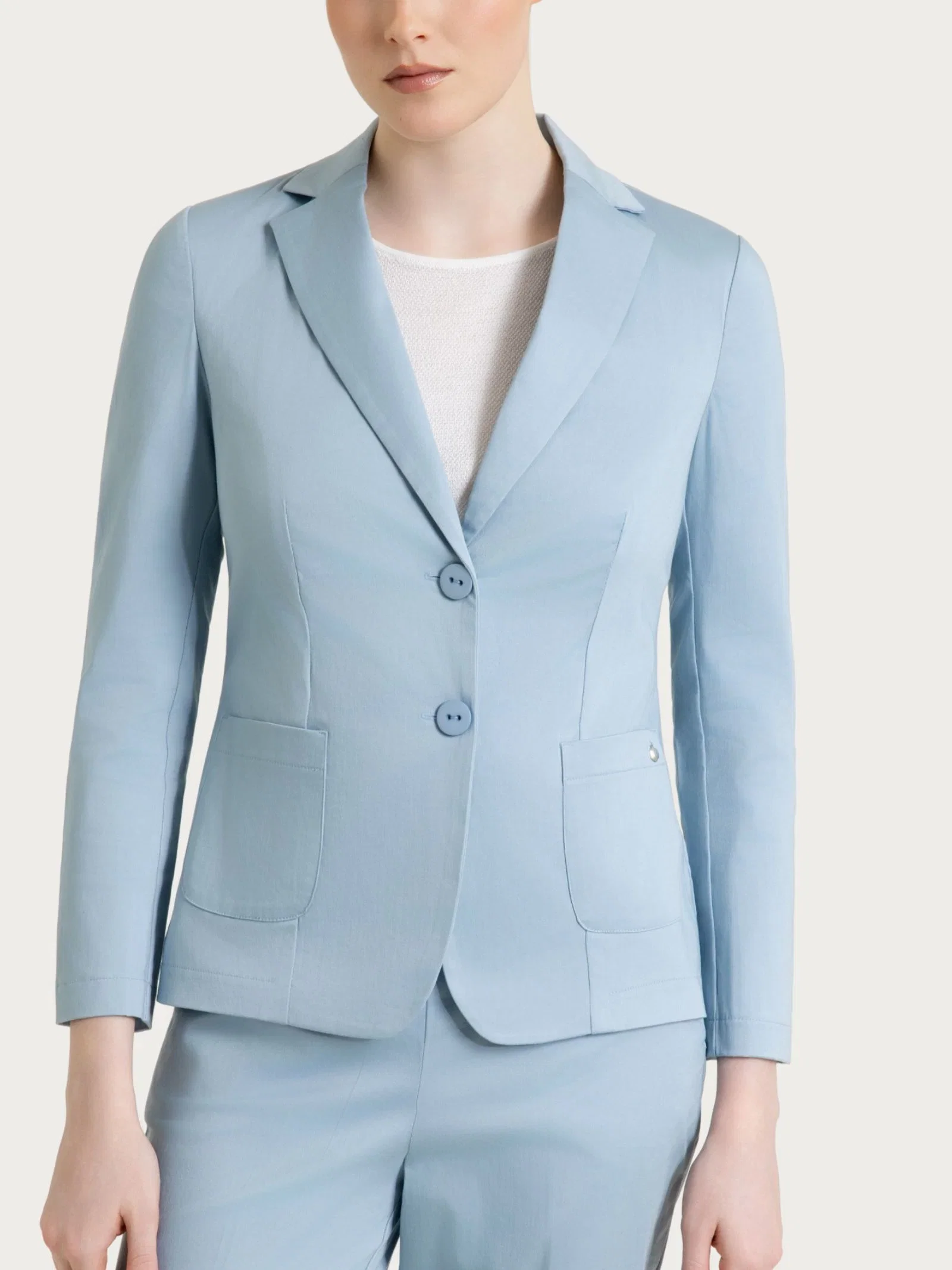 Image of Blazer con due bottoni in Satin Power - Dusty Blue