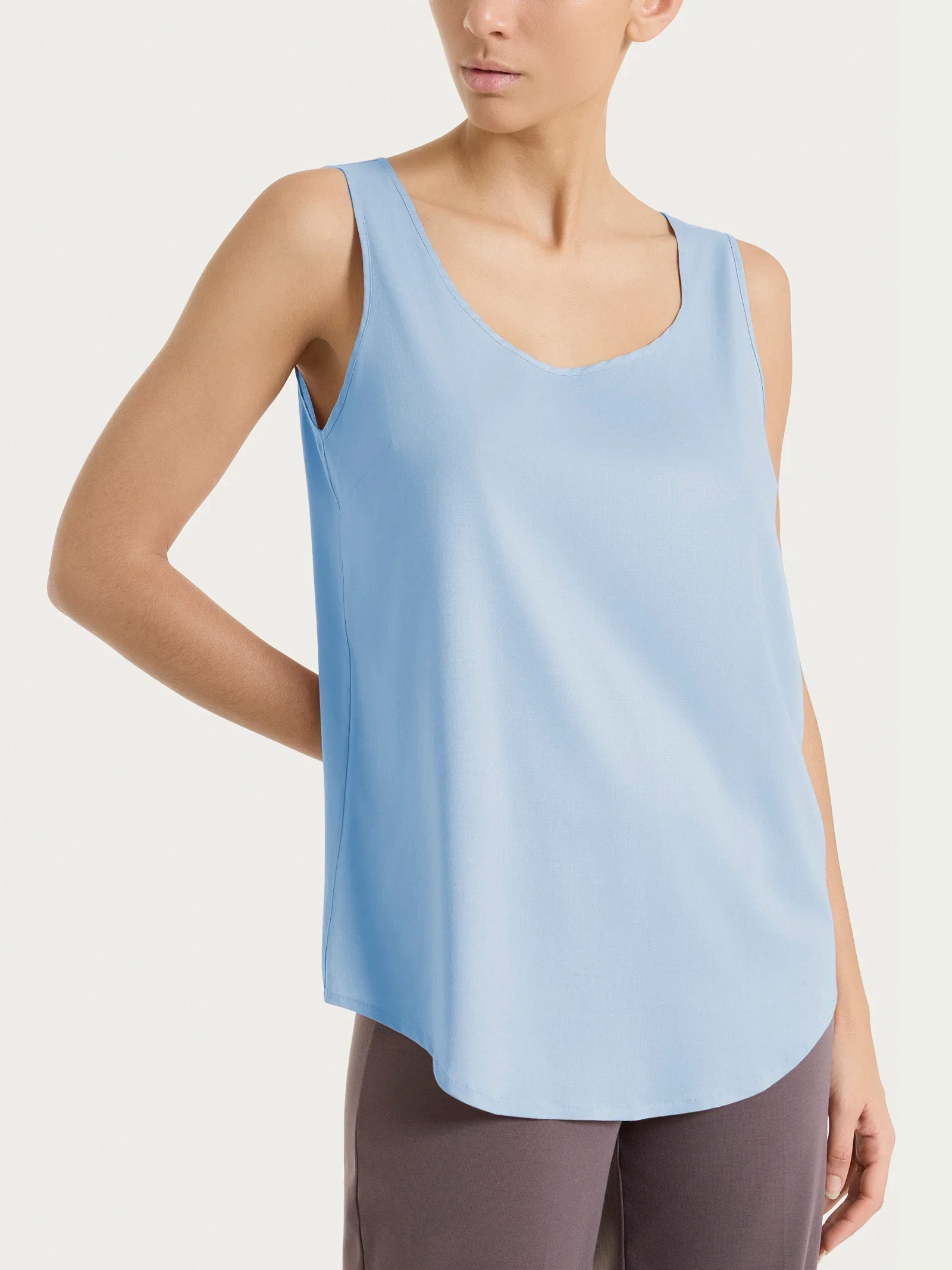 Image of Top con spalla larga in Voile Stretch - Dusty Blue