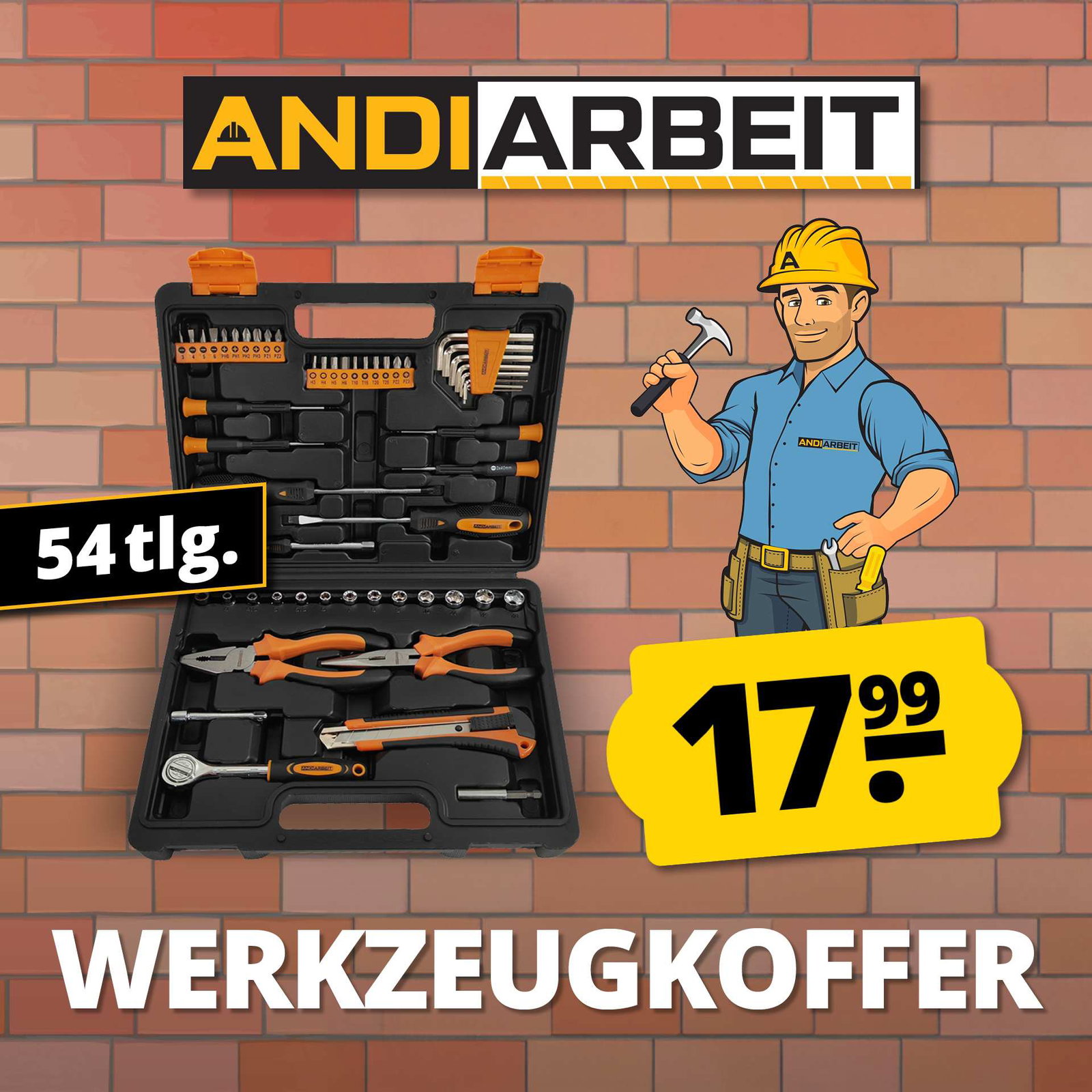 ANDIARBEIT® "Geselle" Werkzeugkoffer Set 54-tlg. schwarz