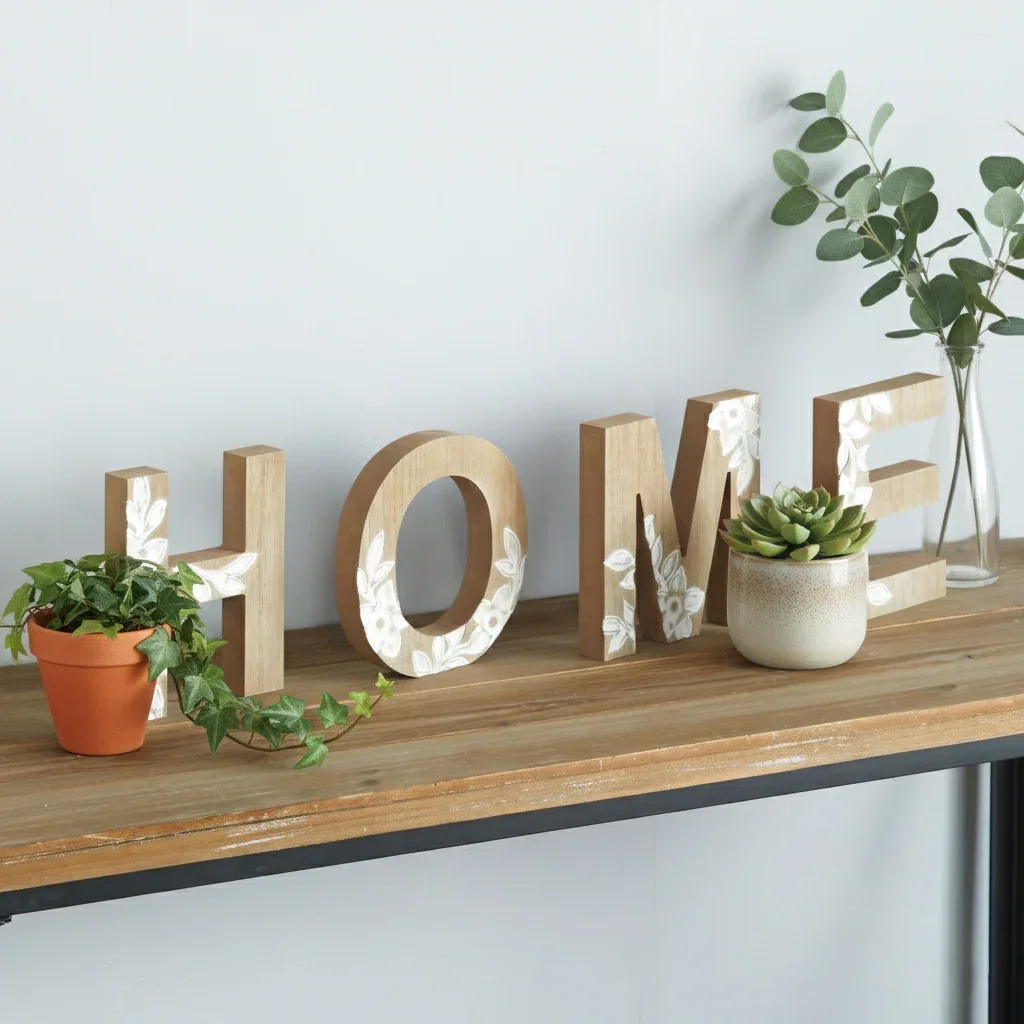 Image of Carved Wood Home Letters with Floral Designs
